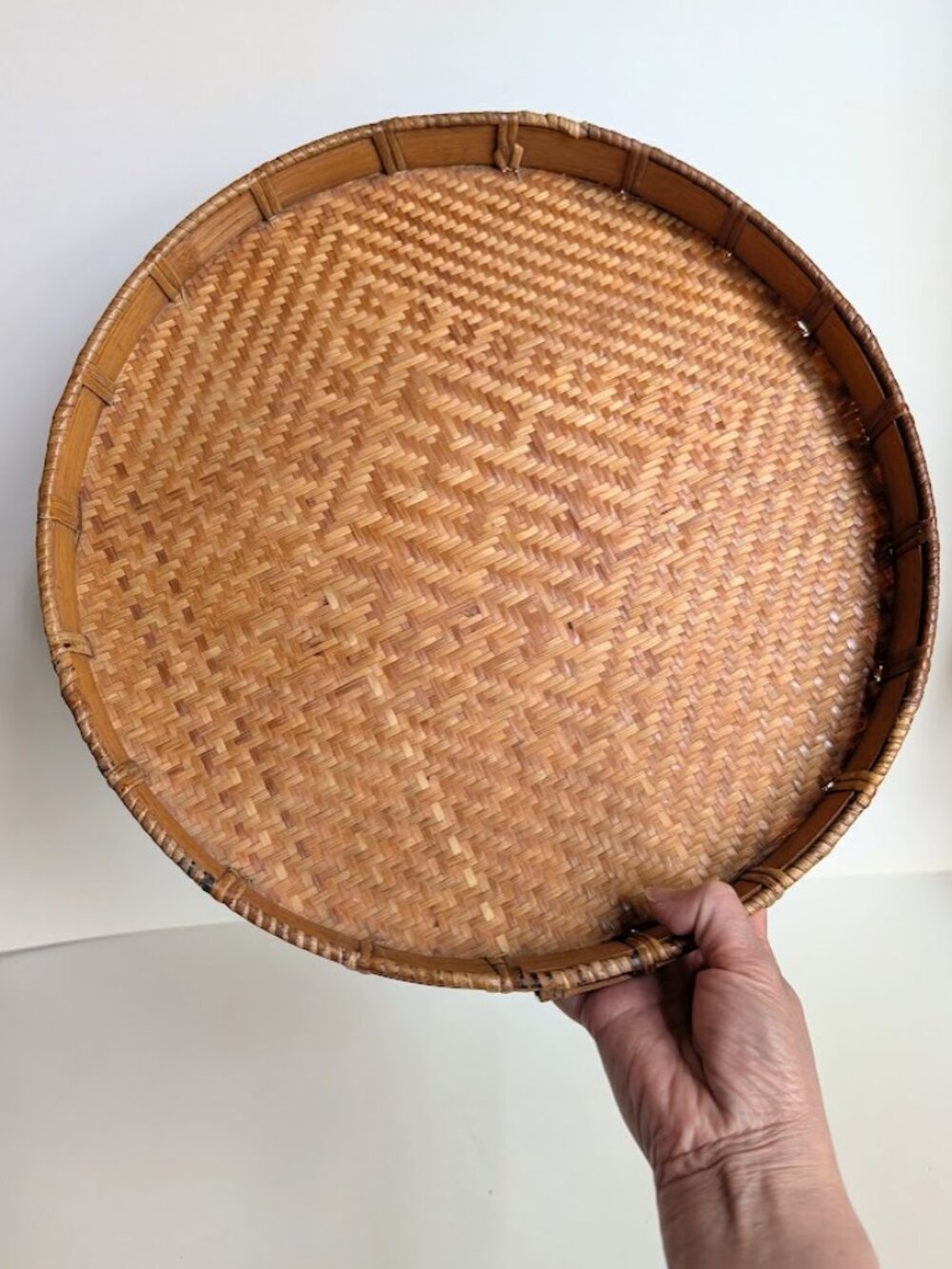 Chinese Woven Bamboo Basket Tray/ Winnowing Drying Basket Tray Wall Hanging 13.7